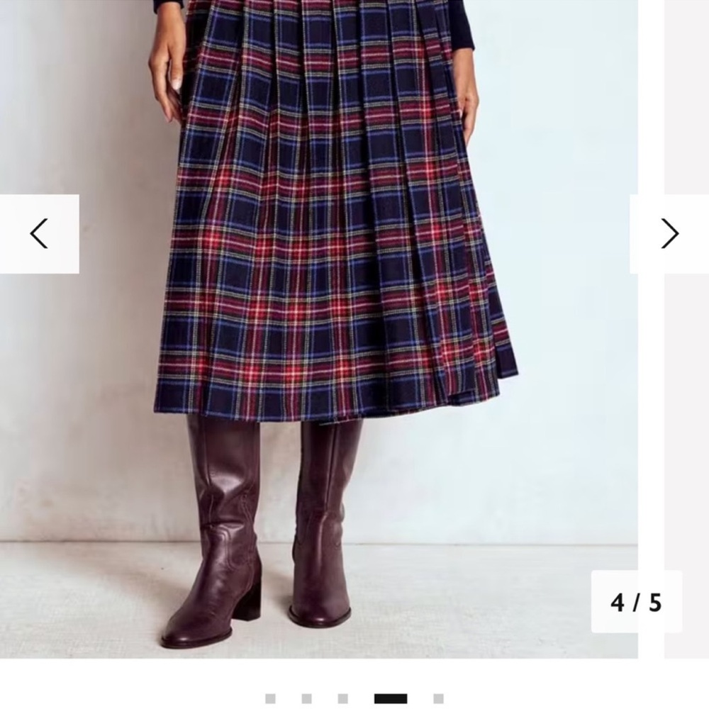 Boden Josephine Check Wool Rich Kilt Skirt Tartan Navy/Multi Sz US 14 NWT - Picture 5 of 6